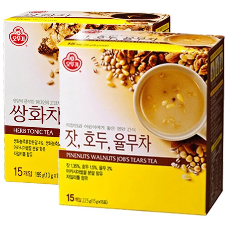 오뚜기 쌍화차 15T와 잣호두율무차 15T 두 상자